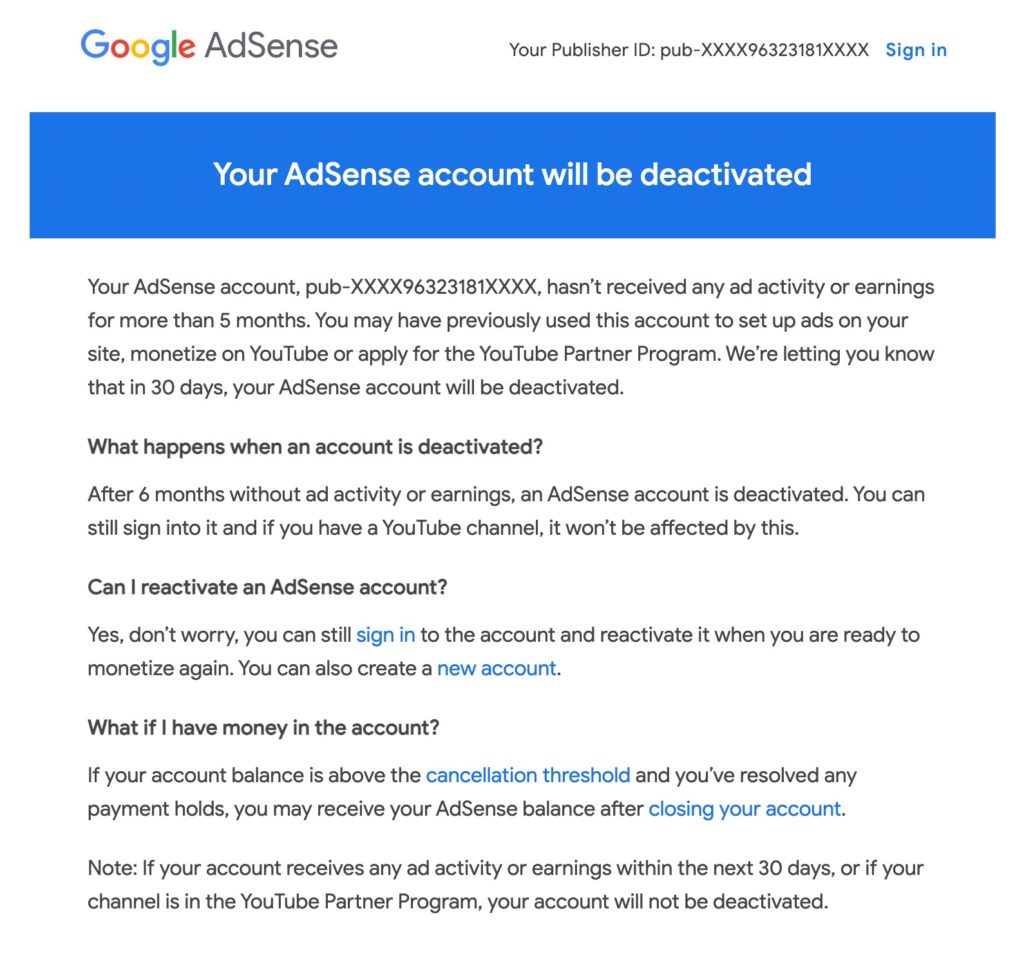 Photo of the Google AdSense notice. f you can't see the photo, please disable adblocker.